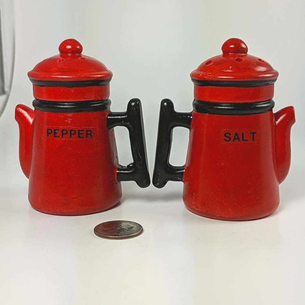 Vintage S/P Shakers, ceramic coffee pot, red Japan